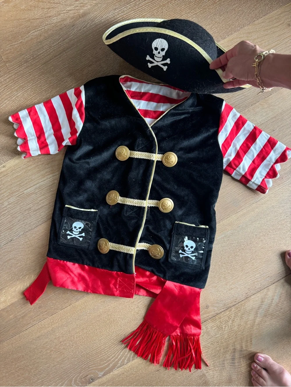 Kids Pirate Costume Jacket and Hat - Black & Red- size 5-6
